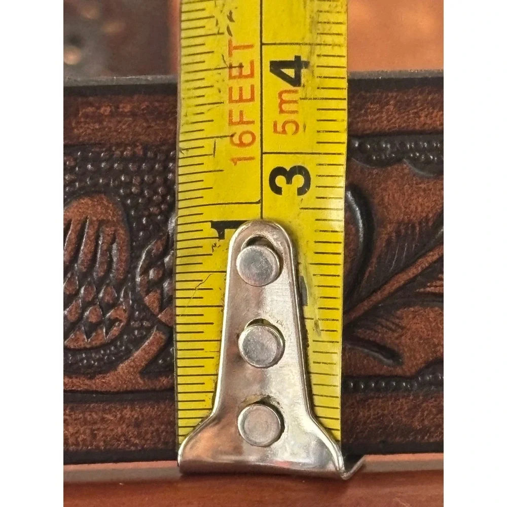 Tandy Leather Mens Brown Tooled Floral Acorn Belt Made in USA Size 40 Western